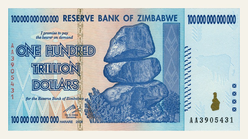 Zimbabwe 100T dollar note